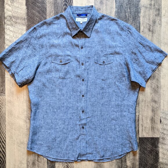 Teddy Stratford Shirt Short Sleeve Gray Linen - Picture 1 of 6